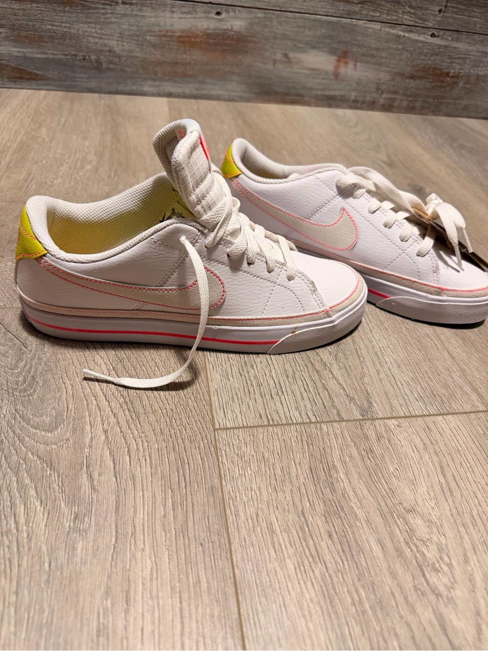 Nike Women's Low-Top Sneakers in White with Pink and Yellow Accents - Picture 2 of 4